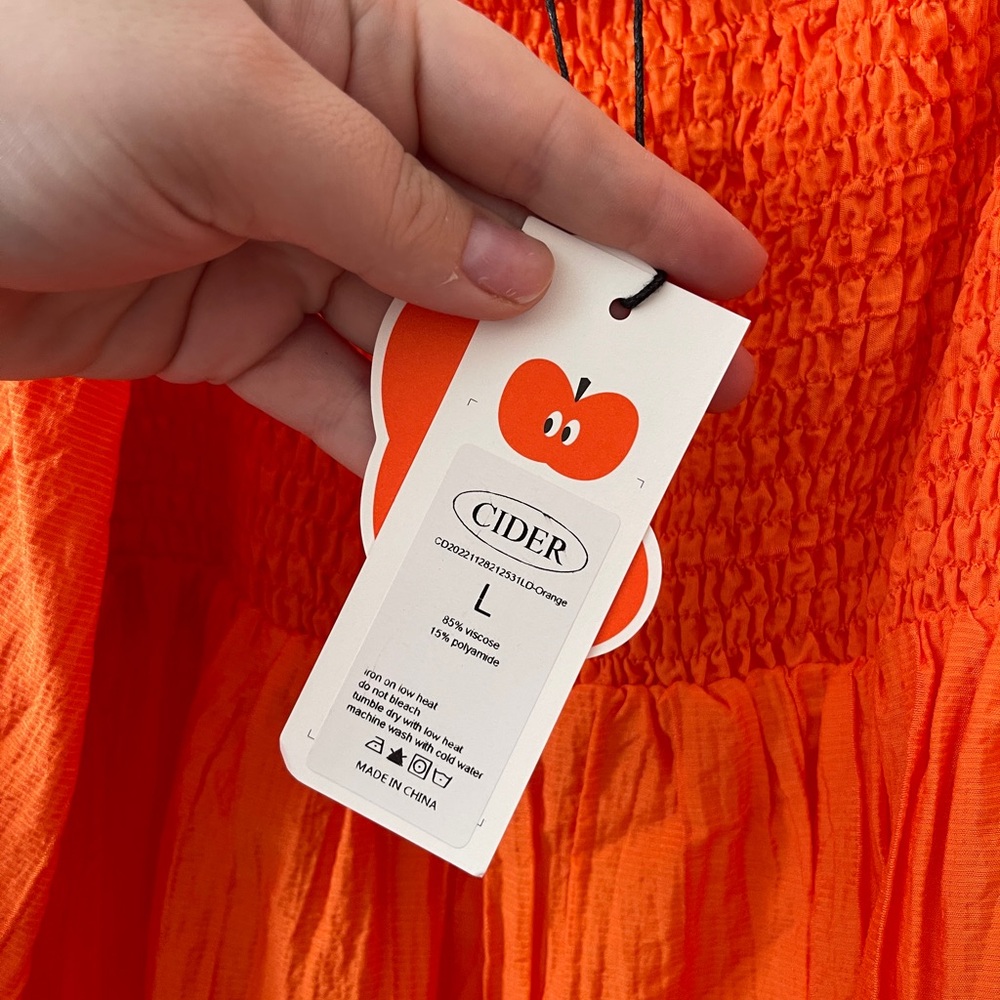 Cider Solid Knotted Shirred Square Neck Orange Ma… - image 2